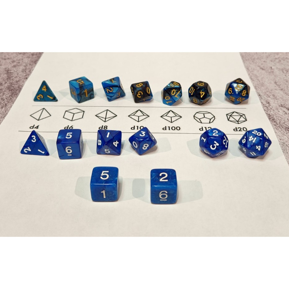 Dungeons Dragons AD&D Swirl 7, Pearl 6, Blue 7, d6 Stone, Dice Set , RPG DnD